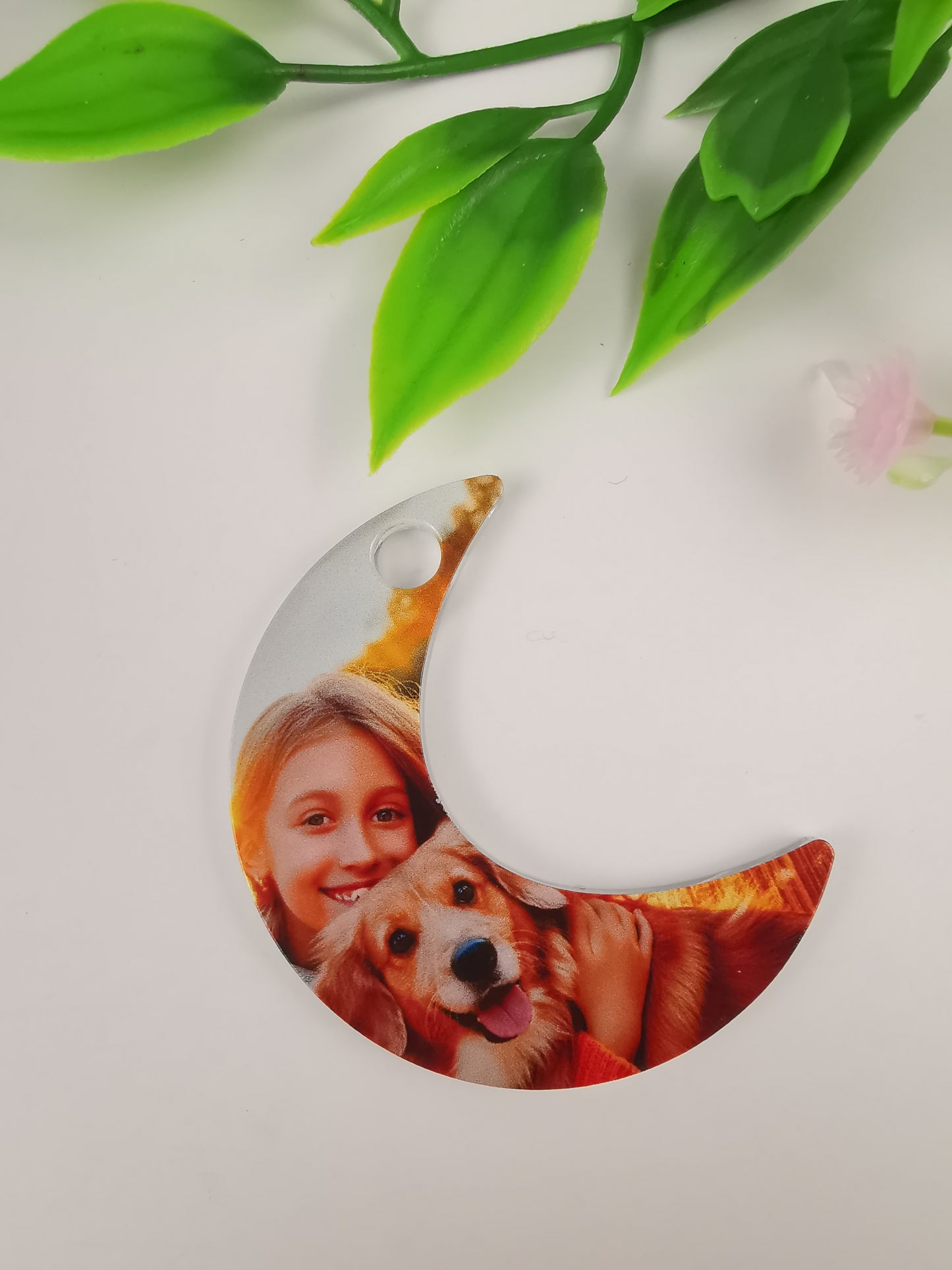 small moon shape mirror with customized UV printing acrylic tag gift