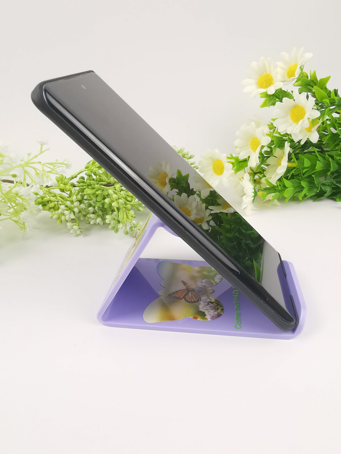 acrylic phone stand with customized printing shapes, designed by VMAKE Gift