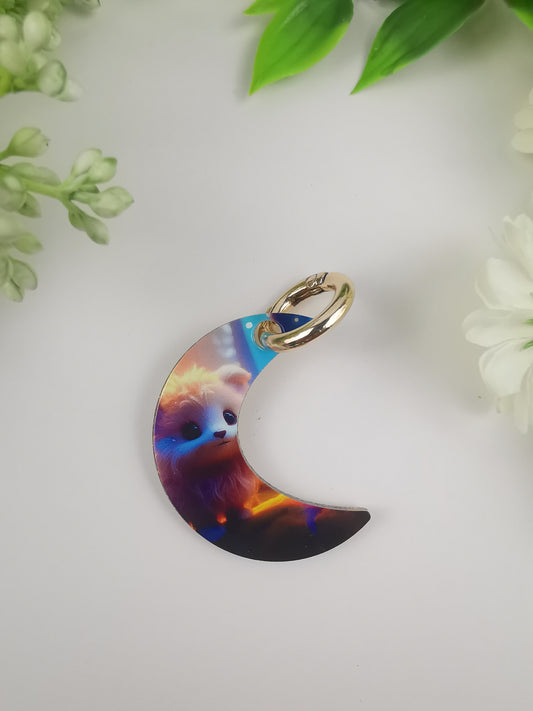 moon shape gift with customized printing, glitter acrylic tag